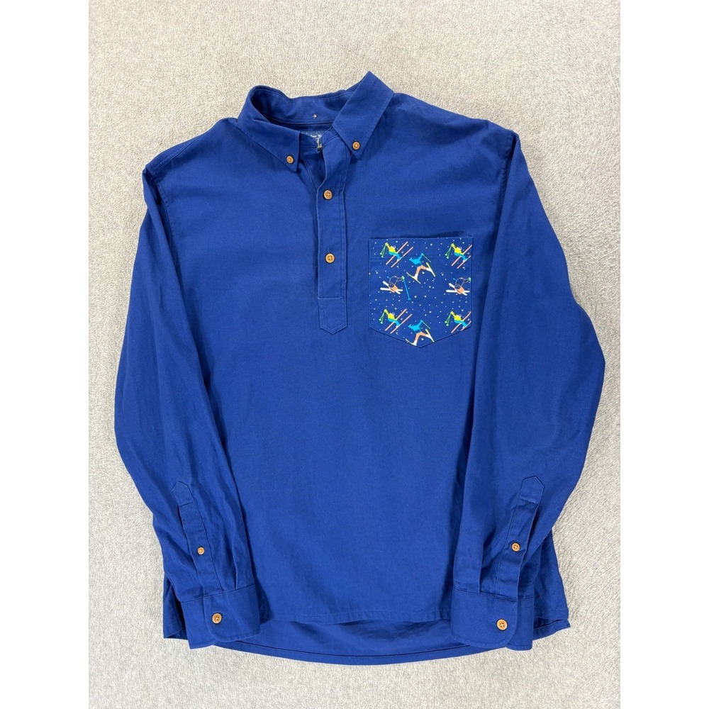 Chubbies Weekend Long Sleeve Cotton Polo Shirt (Men's Medium) Blue